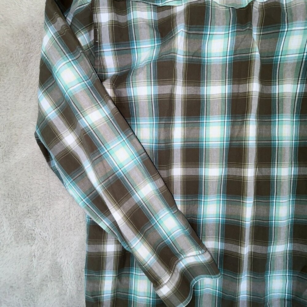 Roper Shirt Gray Teal Plaid Pearl Snap Long Sleeve Mens/Boys XL Chest 36" - Picture 9 of 9